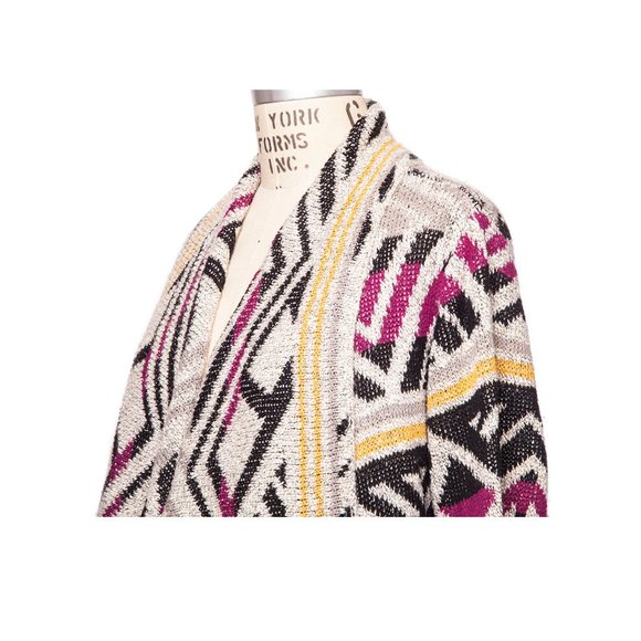 LUCKY BRAND Intarsia Open Drape Cardigan Sweater M - Picture 5 of 11